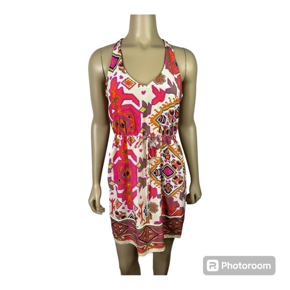 Alice and Trixie Silk Aztec Print Halter Neck T Back Mini Dress Sz XS - Picture 1 of 9